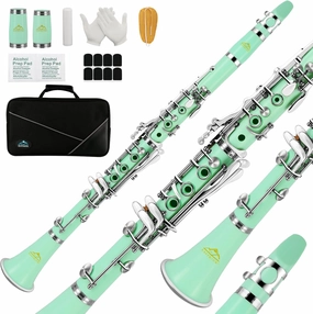 EASTROCK Bb Flat Clarinet - Nickel Keys, Green, Beginner Student Clarinet with 2 Barrels, Hard Case and Cleaning Kit