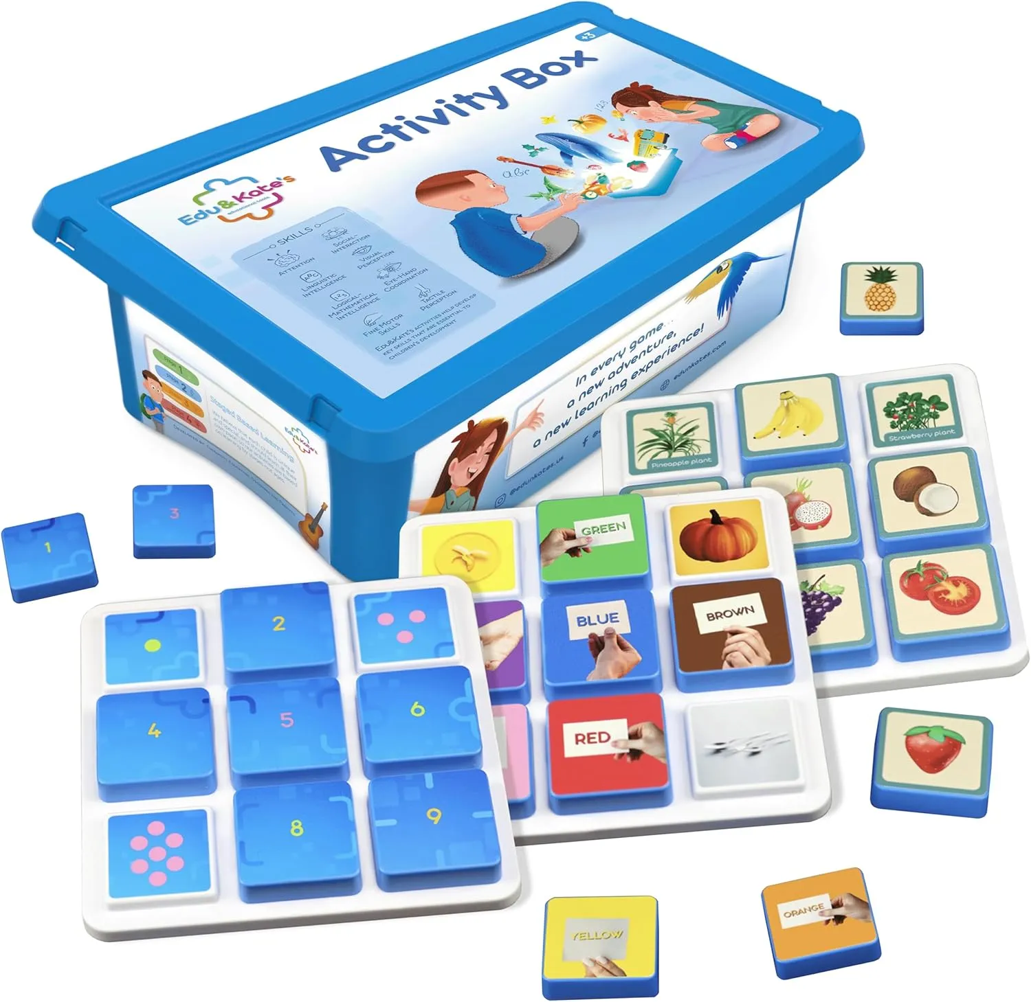 Edu&Kate’s Learning Toys for Preschoolers & Kids with Autism - 27 Pcs, 3 Boards   Activity Box - Early Skills Development - Perfect as Montessori Speech Therapy Materials - Stage 3
