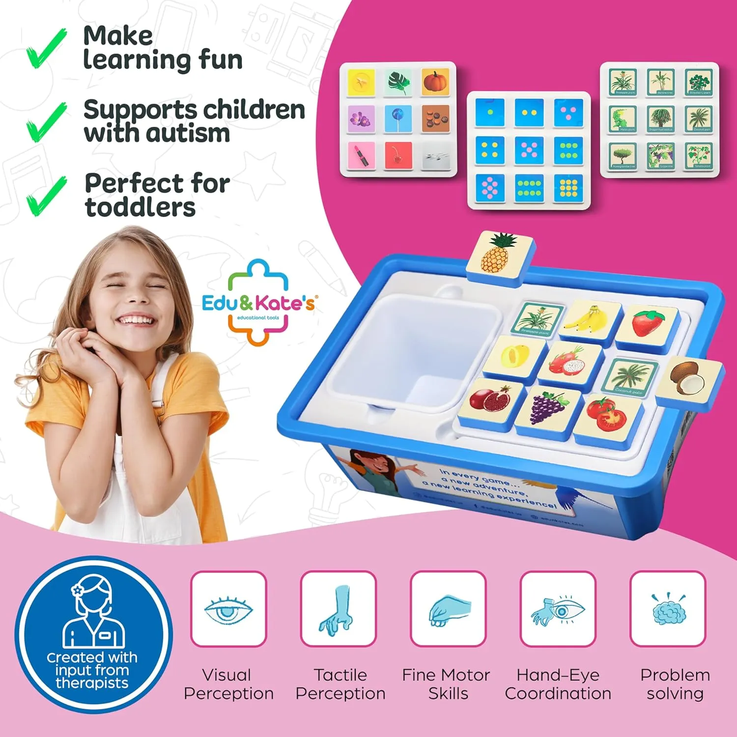 Edu&Kate’s Learning Toys for Preschoolers & Kids with Autism - 27 Pcs, 3 Boards   Activity Box - Early Skills Development - Perfect as Montessori Speech Therapy Materials - Stage 3
