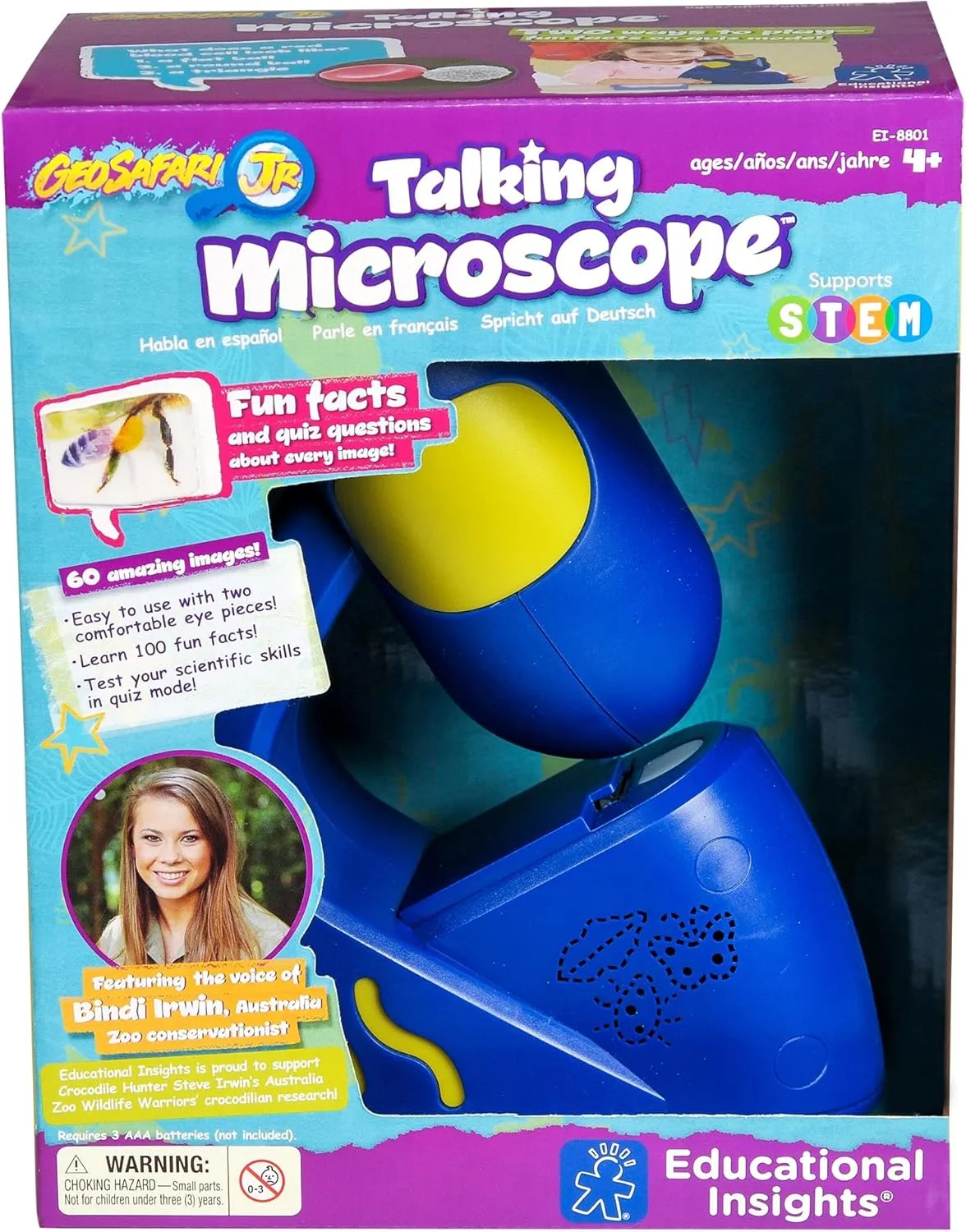 Educational Insights GeoSafari Jr. Talking Microscope Featuring Bindi Irwin: Microscope for Kids, STEM & Science Toy, Interactive Learning, Ages 3 