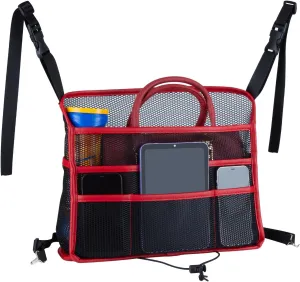 eing Car Seat Organizer Seat Back Storage Bag, Car Net Pocket Handbag Holder, Barrier of Backseat Dog Pet Kids for Car, Automotive Consoles Purse Holder, Black Red Line