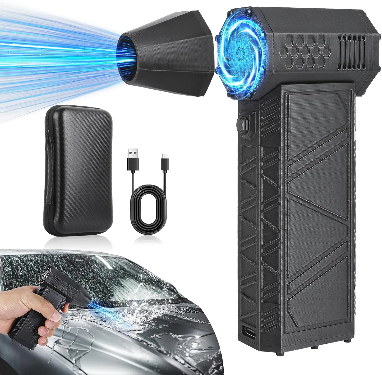 Electric Air Duster,150000RPM Compressed Air Duster for Cleaning Keyboard&PC, 3 Speeds Adjustable Rechargeable Cordless Jet Dry Blower Air Blower for Car and Home