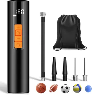Electric Ball Pump for Sports Balls, 18 PSI Fast Portable Ball Pump with Pressure Gauge, Air Pump Inflation for Basketball, Football, Soccer, Volleyball, with 2 Needles & 2 Nozzles