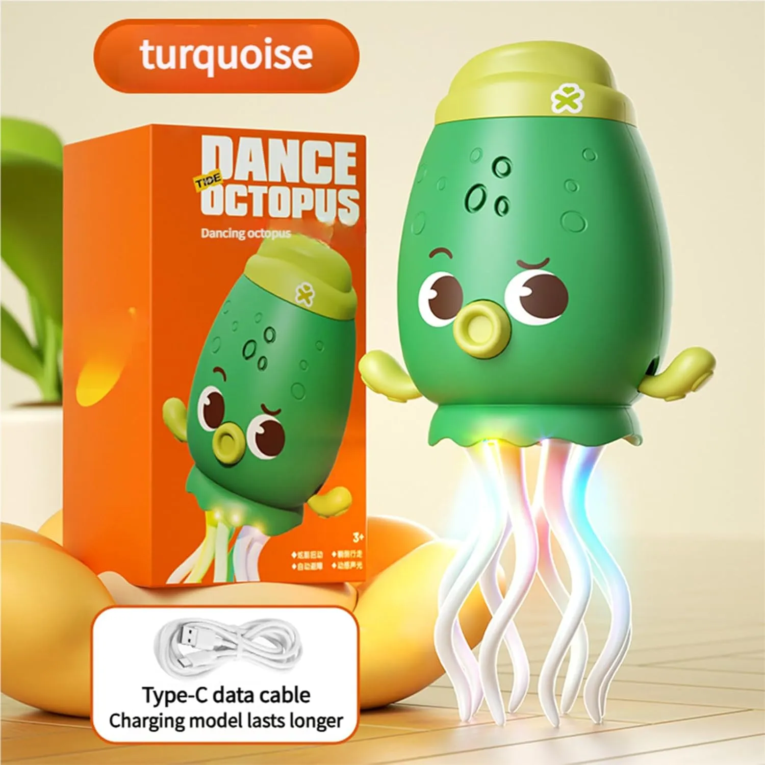Electric Crawling Octopus Toy, Cool Light Music Show, Standing Performance, with A USB Charging Cable, Exquisite Packaging, Dancing Octopus Toy, Dancing Squid Toys (Green)