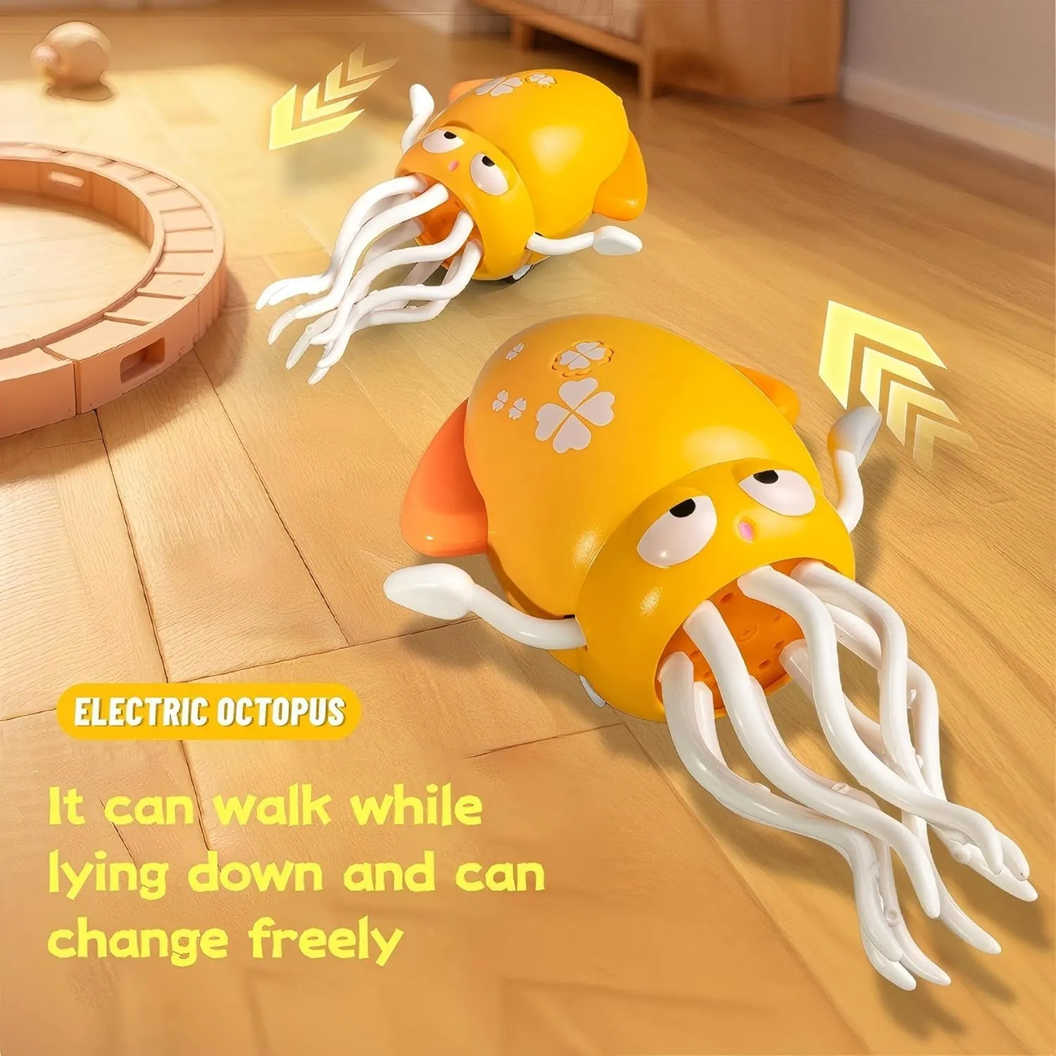 Electric Crawling Octopus Toy, Electric Dancing Octopus Toy, Dancing Squid Toys, Automatic Obstacle Avoidance Sensor Toys, Upright & Crawling Two Modes, LED Lights & Music, USB Rechargeable (PINK)