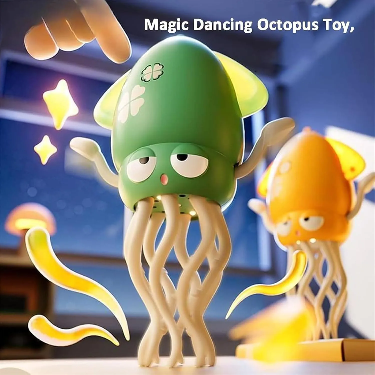 Electric Crawling Octopus Toy, Magic Dancing Octopus, Dancing Squid Toy, Creative Magic Crazy 8-Leg Action Obstacle with LED Lights & Music, Crawling Dancing Toys (Yellow)
