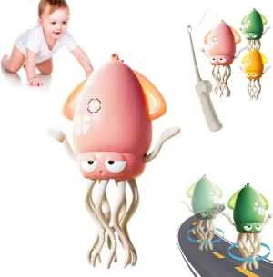 Electric Crawling Octopus Toy,Magical Dancing Octopus Tummy Time Toy,with LED & Music with Fishing Rods Rechargeable Charging (Pink)