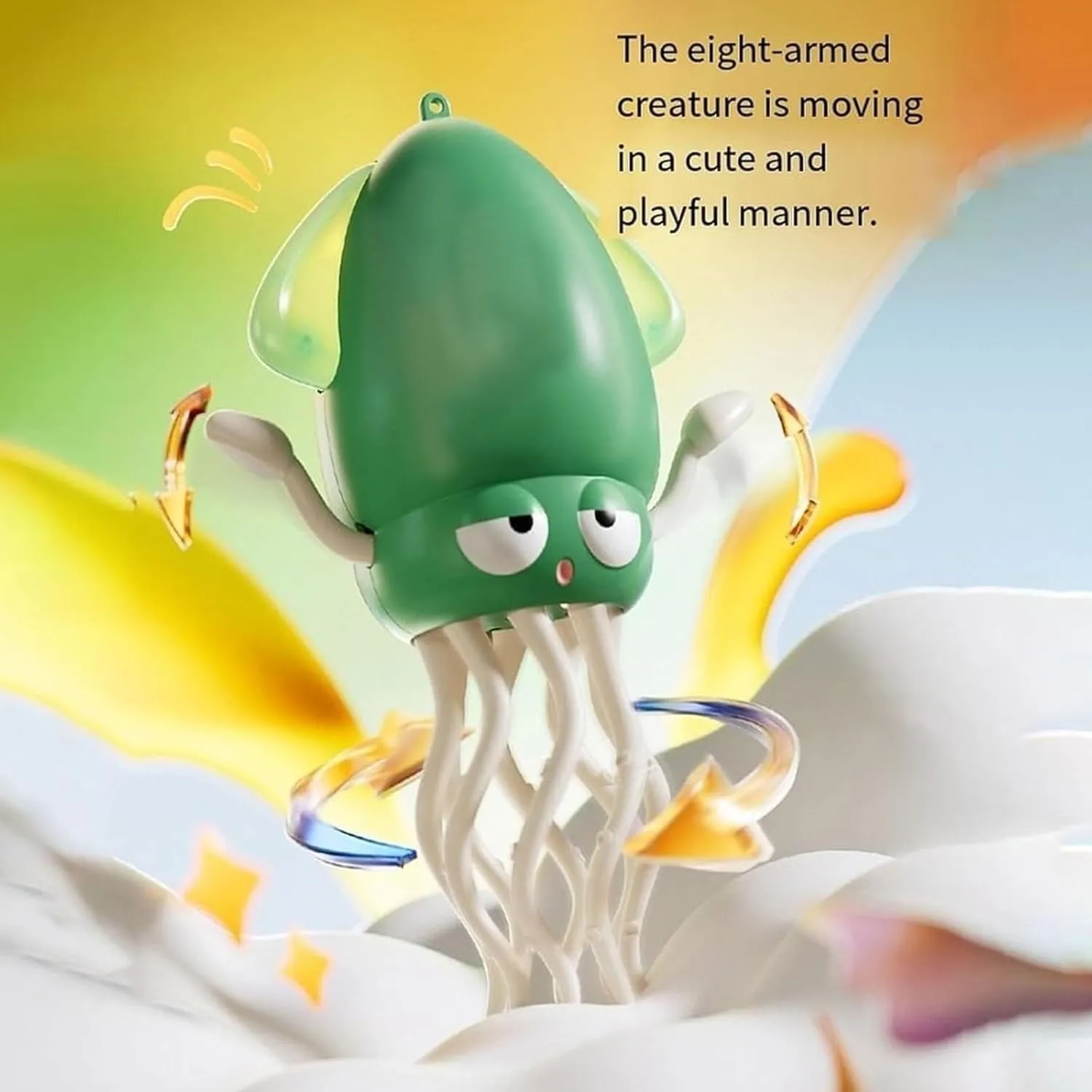 Electric Dancing Crawling Octopus Toy, Electronic Crazy Crawling Auto-Dance Octopus Tentacle Explorer, Magical Swing Octopus Toys, Wiggly Wonder Octopus with LED Lights & Music(Green Fishing Rod)