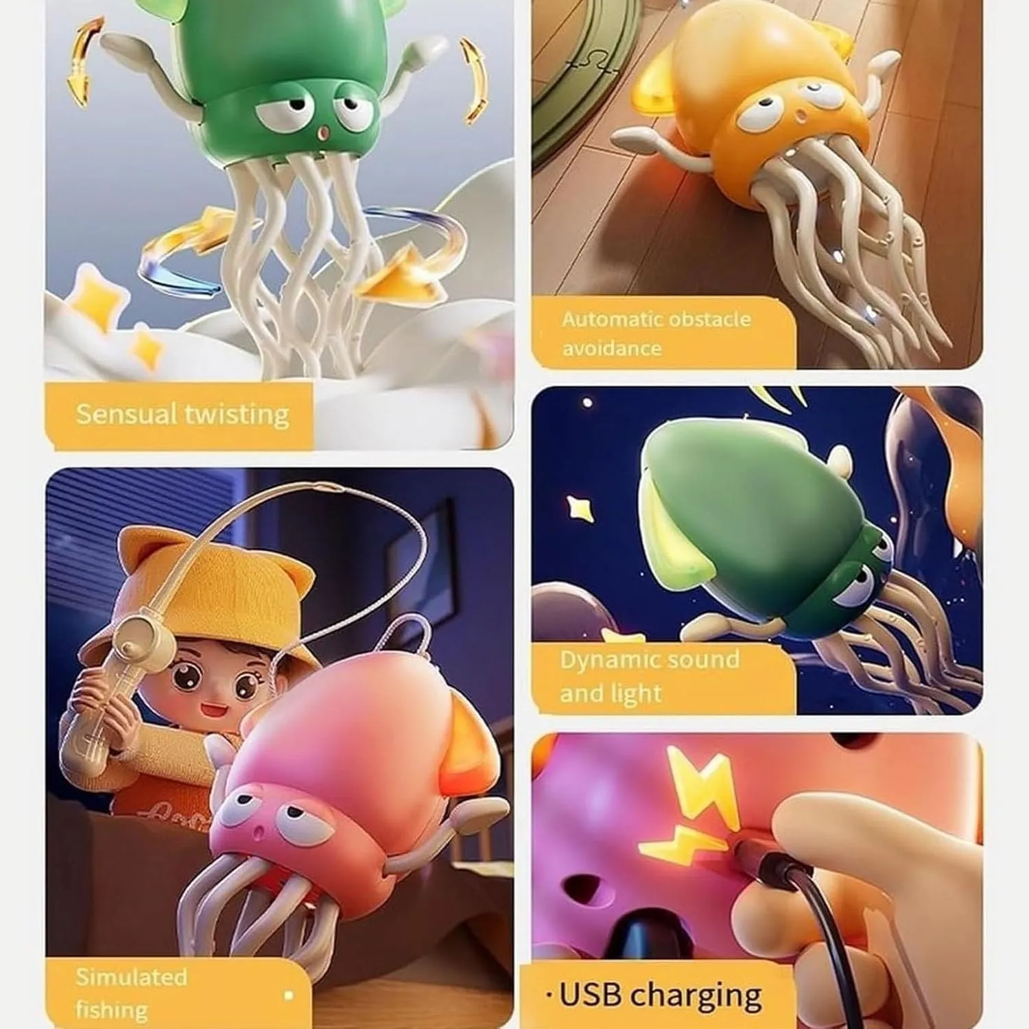 Electric Dancing Crawling Octopus Toy, Electronic Crazy Crawling Auto-Dance Octopus Tentacle Explorer, Magical Swing Octopus Toys, Wiggly Wonder Octopus with LED Lights & Music(Green Fishing Rod)
