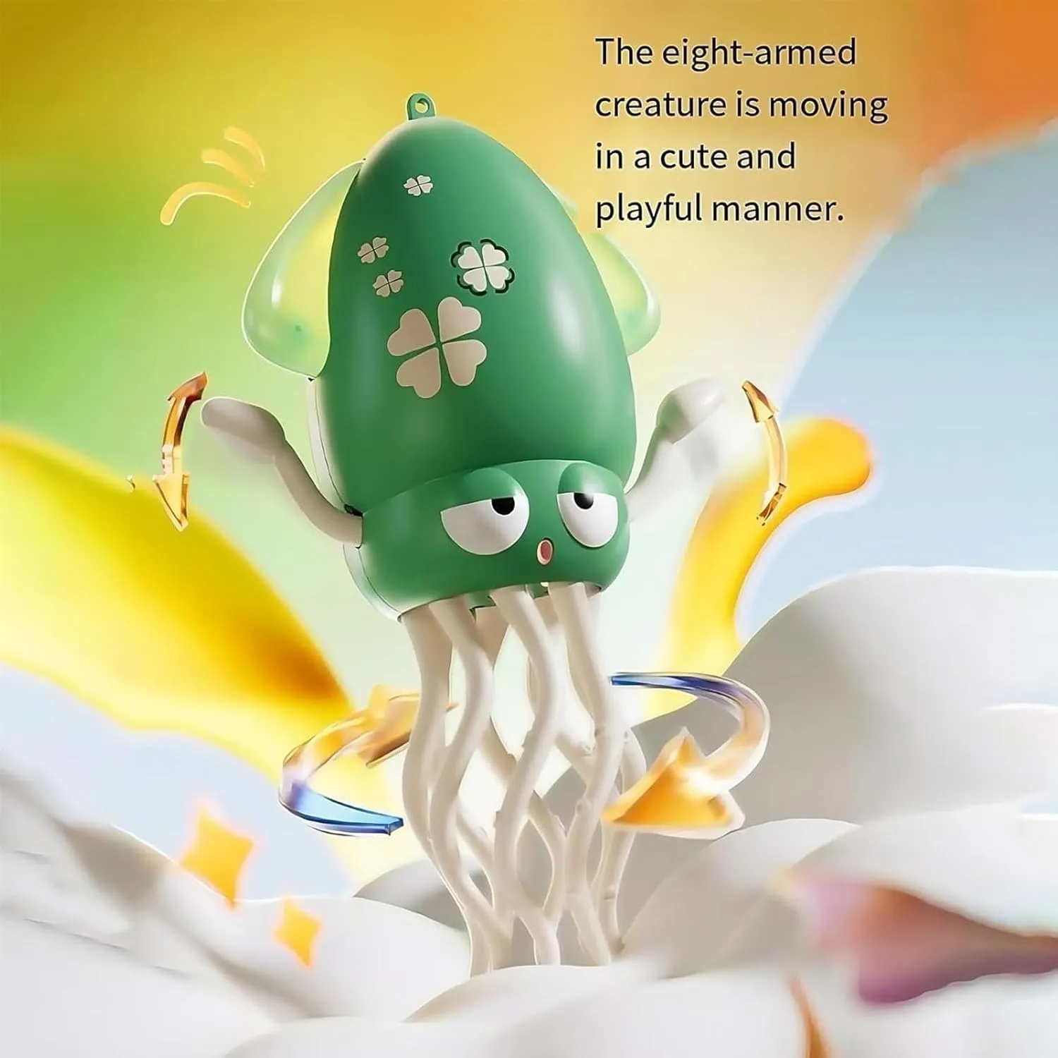 Electric Dancing Crawling Octopus Toy, Electronic Crazy Crawling Auto-Dance Octopus Tentacle Explorer, Magical Swing Octopus Toys, Wiggly Wonder Octopus with LED Lights & Music(Green Fishing Rod)