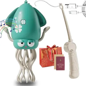Electric Dancing Octopus Toy, Electric Automatic Obstacle Avoidance Octopus, Interactive Electronic Pet with LED Lights & Music, Avoidance Sensor | USB Rechargeable, with Fishing Rod (Green-1)