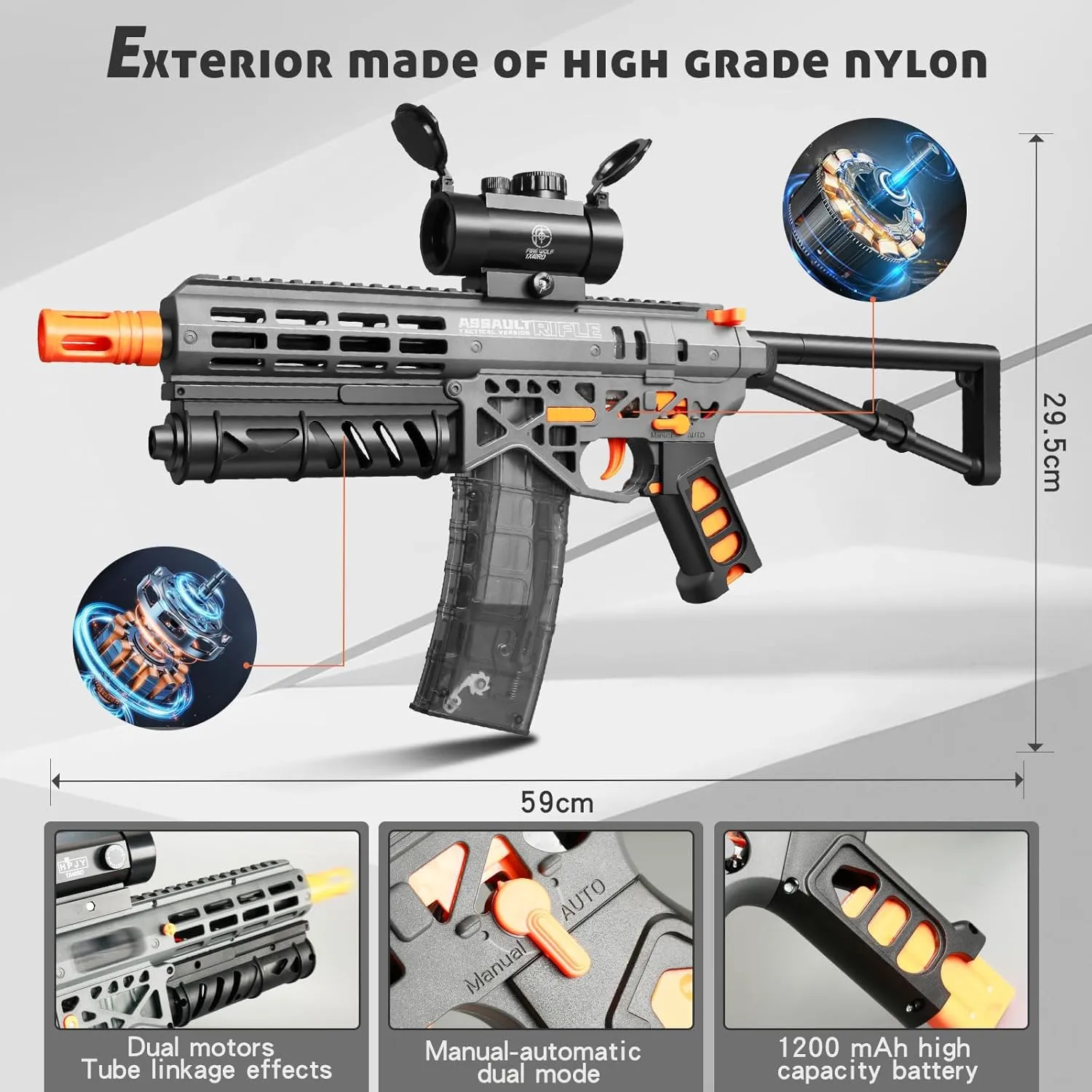 Electric Gel Ball Blaster Gun - Hight Speed Splatter Ball Gun，200fps Orby Gun,Manual and Automatic Dual Mode,Splat Toy for Ages 16 (Black and Orange)