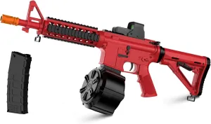 Electric Gel Blaster Large Toy-M4A1 with Rechargeable Battery,Full Auto Splatter-Blaster for Outdoor Games- Ages 14 ,with Drum mag,Long mag,Goggles,Light,Red