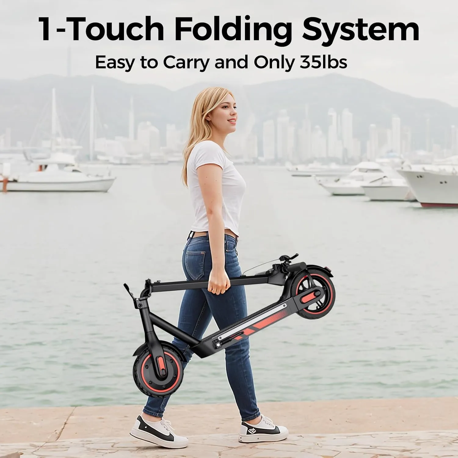 Electric Scooter, 8.5" 10" Tires, 350W/500W/600W Motor, Up to 19/25 MPH and 21/22/28 Miles Long-Range, Folding E-Scooter for Adults with Drum Braking System, App Control