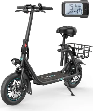 Electric Scooter with Seat for Adults, 550W Powerful Motor, 20-Mile Range, Speed up to 18.6MPH, Ample Storage for Pets & Cargo, Electrically-Powered Motor Scooters