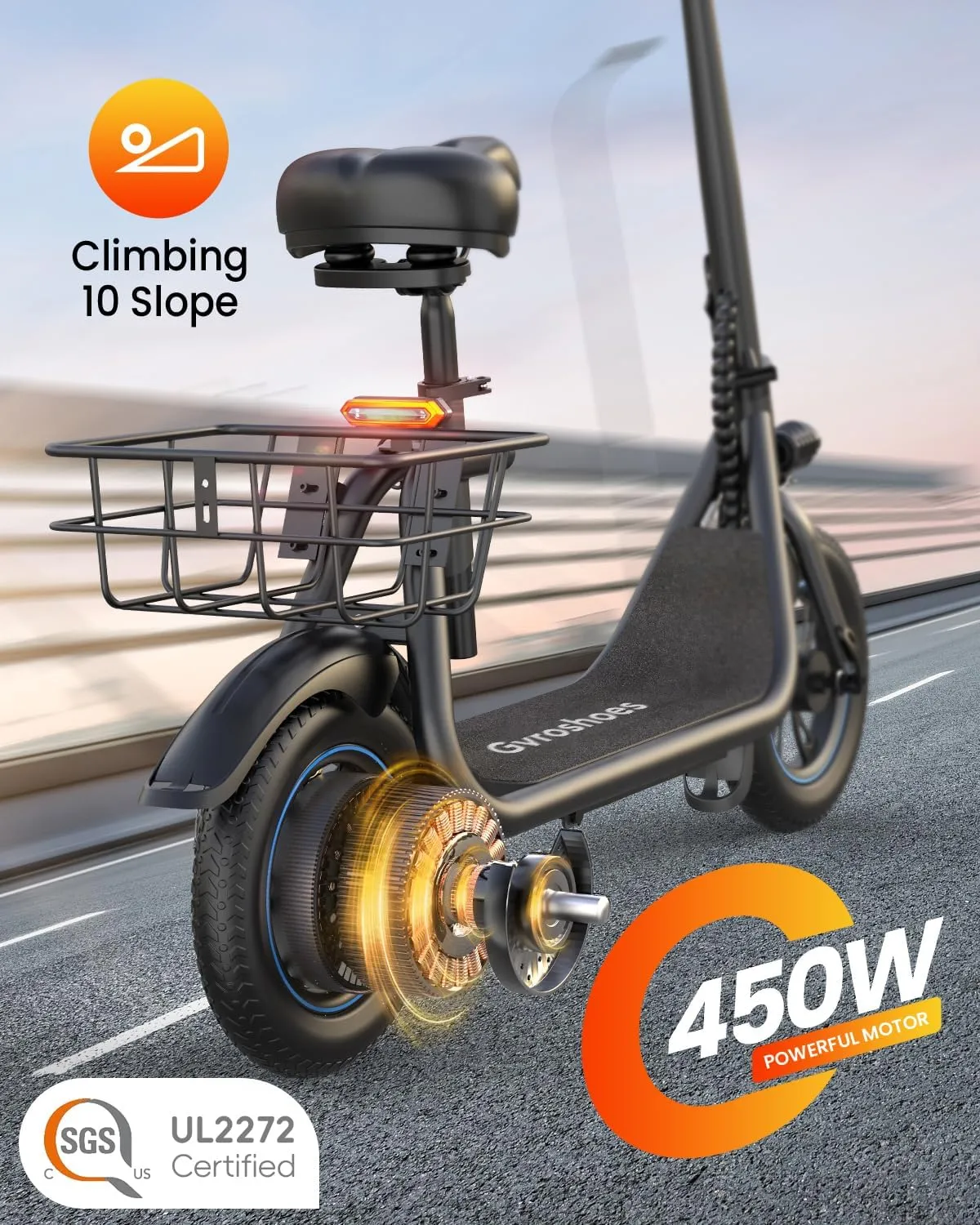 Electric Scooter with Seat for Adults, 550W Powerful Motor, 20-Mile Range, Speed up to 18.6MPH, Ample Storage for Pets & Cargo, Electrically-Powered Motor Scooters