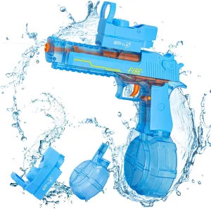 Electric Water Pistol, Transparent Automatic Squirt Guns Up to 25 FT Range, 370CC Large Capacity Strong Water Guns, Desert Eagle Water Gun Toys for Kids & Adults Summer Swimming Pool Beach (Blue)
