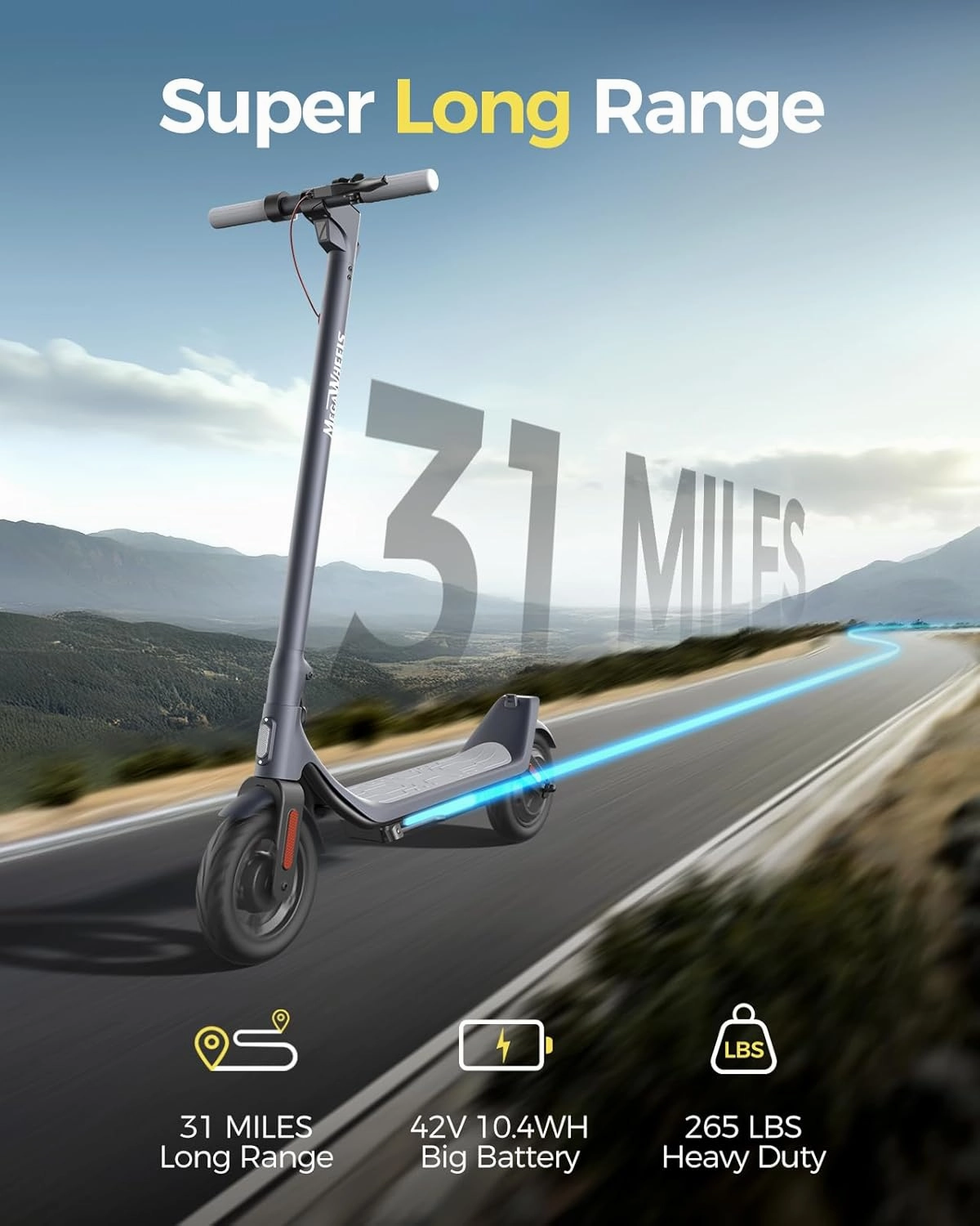 Electric Scooter A6L MAX,31 Miles Long Range Electric Scooter Adults,10IN Tubeless Tires,380WH Big Battery,500W Motor,APP Control,15.5MPH, E Scooter for Teens and Adults UL2272