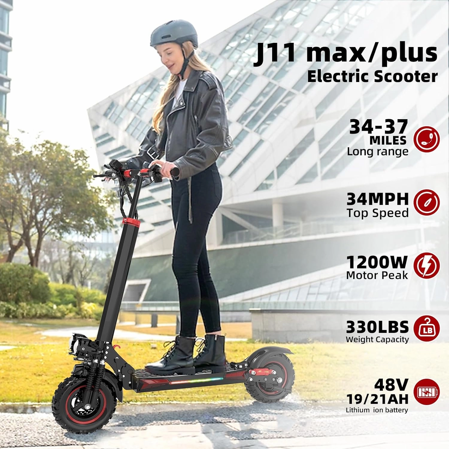 Electric Scooter Adults,11" Off-Road Tires,48V 21AH Big Battery,1200W Motor,34 Mph,37 Miles Long Range,Dual Braking System,Folding Commuter Electric Scooter - (Seat Optional)