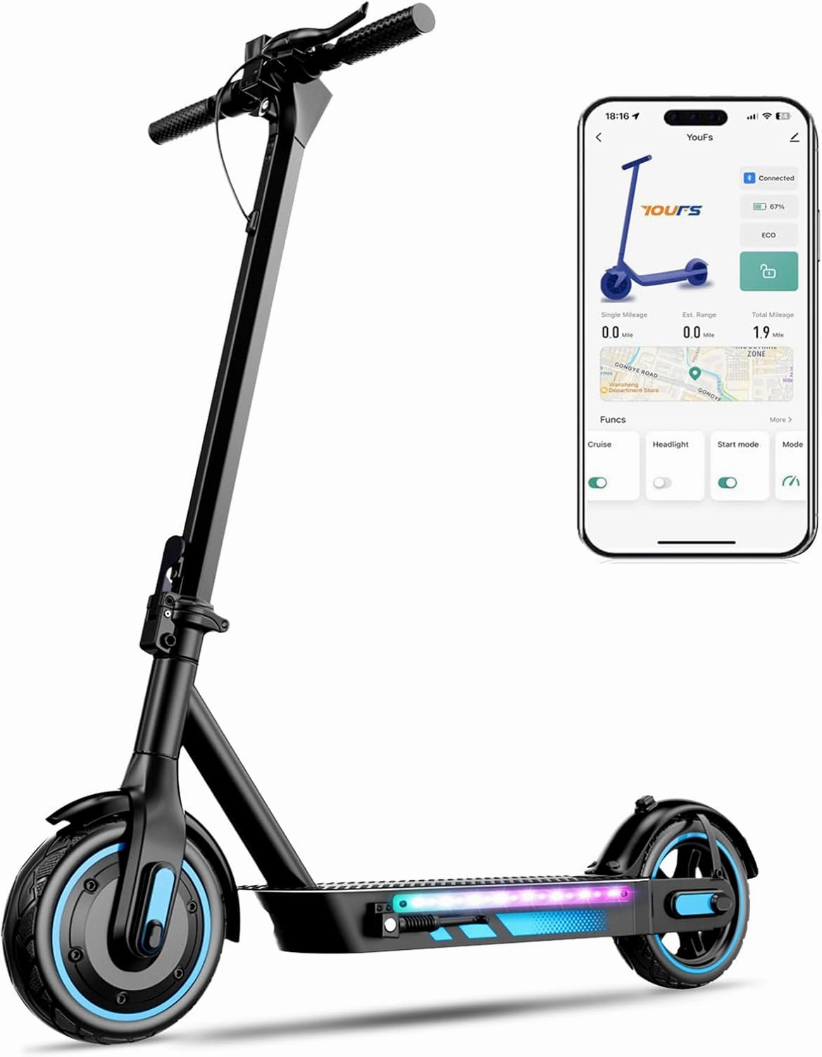 Electric Scooter Adults, Up to 25 Mph, 22/31 Miles Range, Motor E-Scooter with 10" tire, Foldable Escooter with Dual Braking and App Control, UL Certified