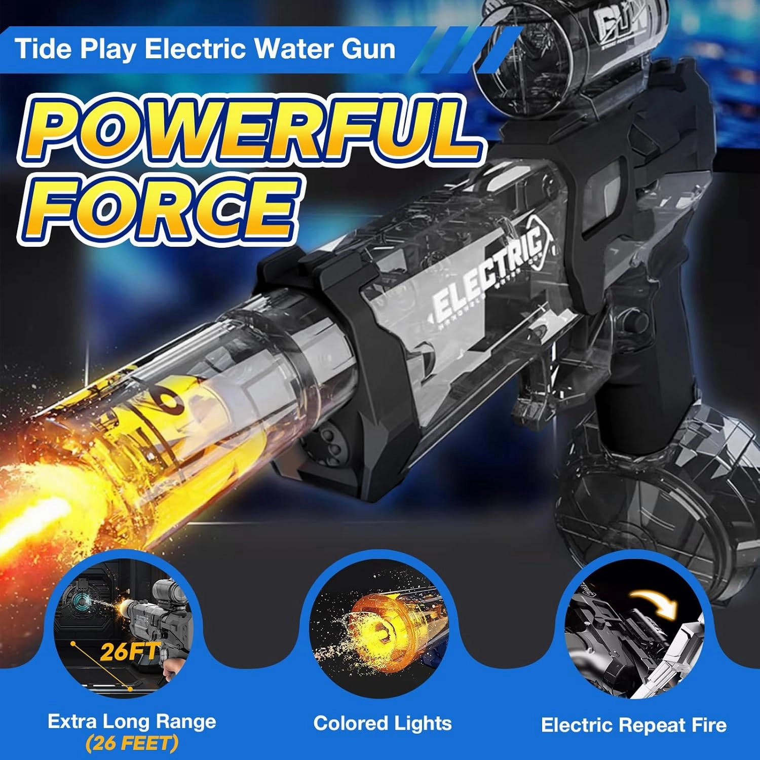 Electric Water Guns for Adults Kids, High Power Automatic Squirt Gun, Long Range Ultimate Battle Blaster Water Gun for Summer, Outdoor Beach Swimming Pool Aqua Shooter Hydro Blaster(Black)