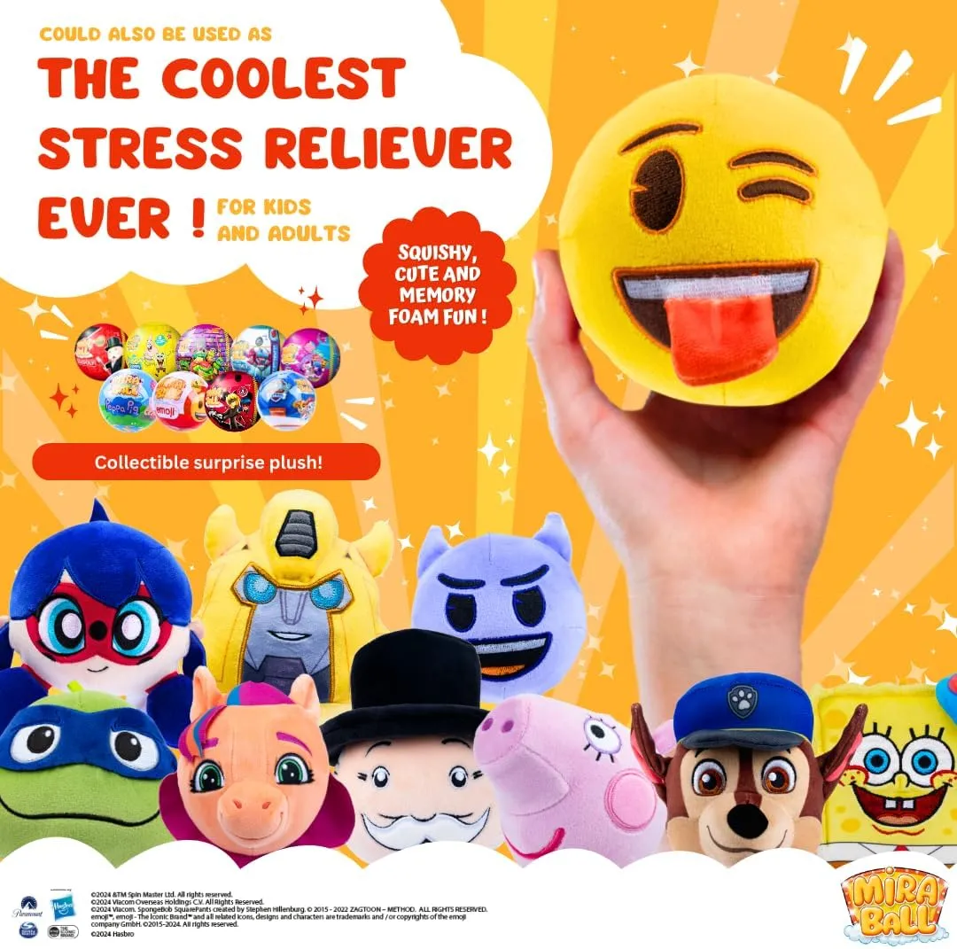Emoji MiraBall Mystery Expandable MAXI Plush to Unbox, Collectible Squishy and Soft Plush with 4 Surprise, Limited Edition, Great Toy Gift for Kids Aged 3  (4-Pack)