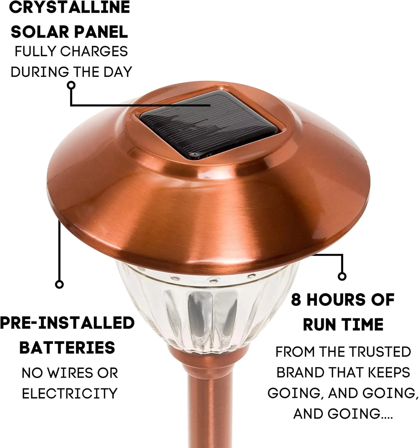 Energizer LED Solar Pathway Lights - 10 Pack of [Copper] Outdoor Solar Lights - IP65 Waterproof w/Auto On/Off - Patterned Glass and Metal Construction Coated in Copper
