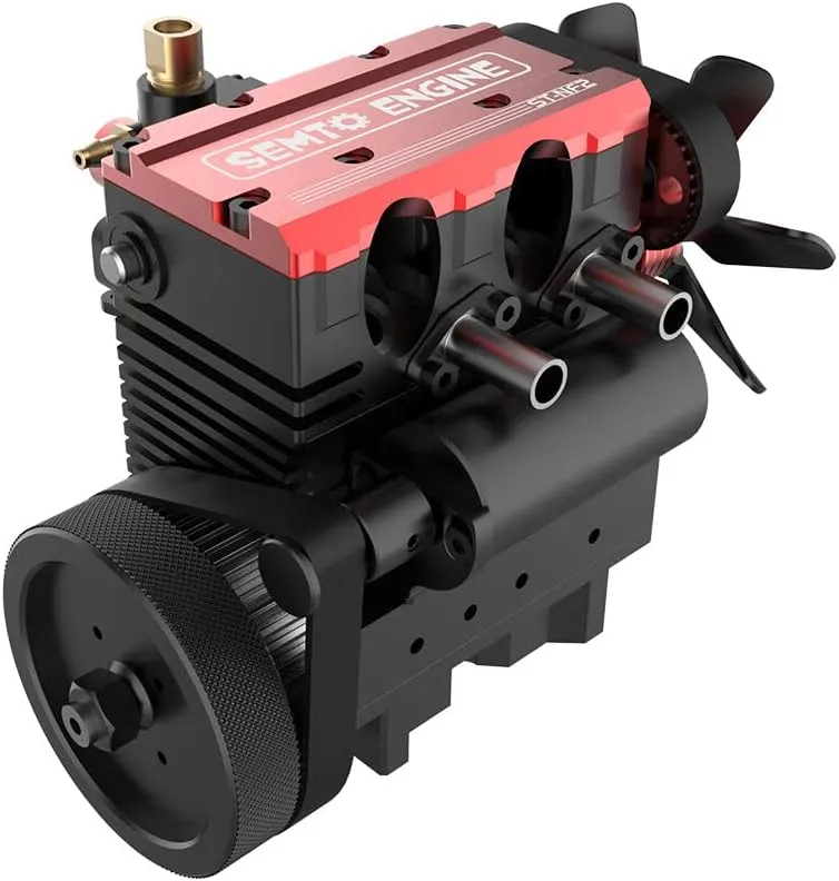 Engine Model Kit That Works for Adults, ST-NF Mini Inline Double-Cylinder Four-Stroke Air-Cooled Interal Combustion Engine Model Kit, Physics Science Model (Red