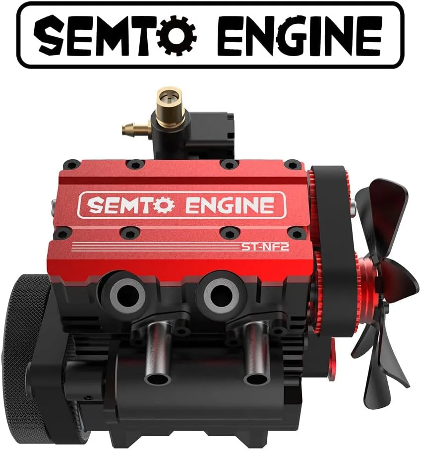 Engine Model Kit That Works for Adults, ST-NF Mini Inline Double-Cylinder Four-Stroke Air-Cooled Interal Combustion Engine Model Kit, Physics Science Model (Red