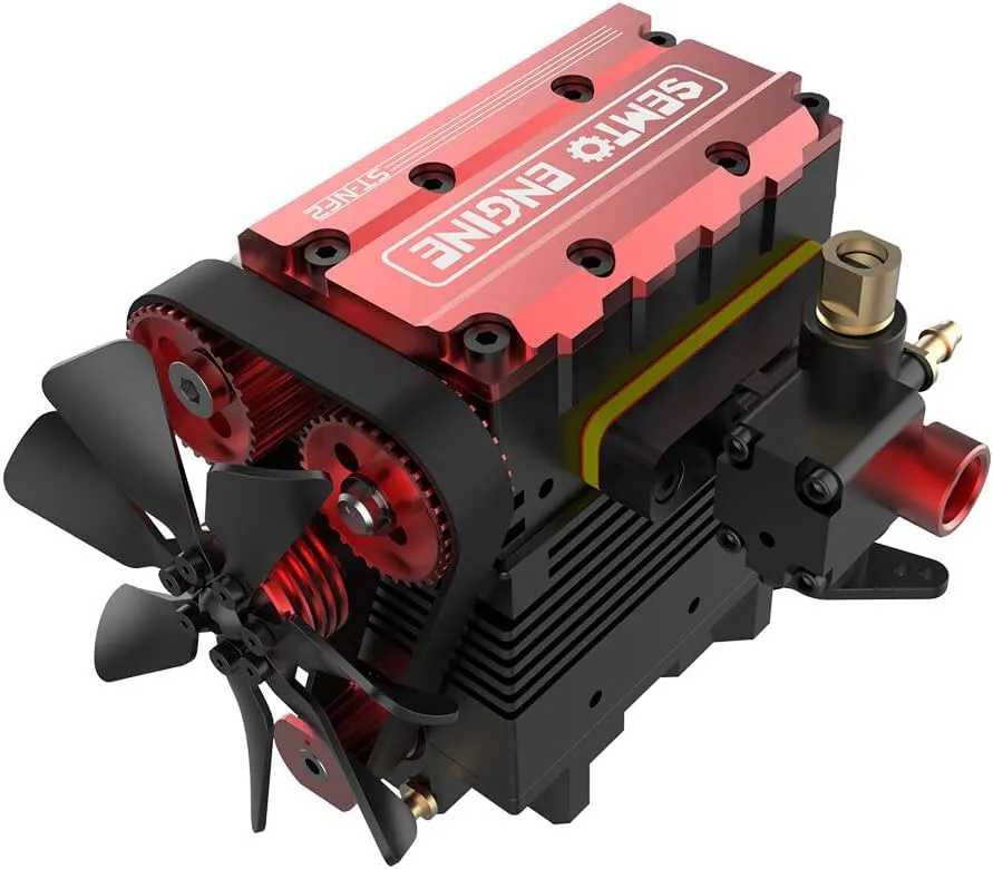 Engine Model Kit That Works for Adults, ST-NF Mini Inline Double-Cylinder Four-Stroke Air-Cooled Interal Combustion Engine Model Kit, Physics Science Model (Red