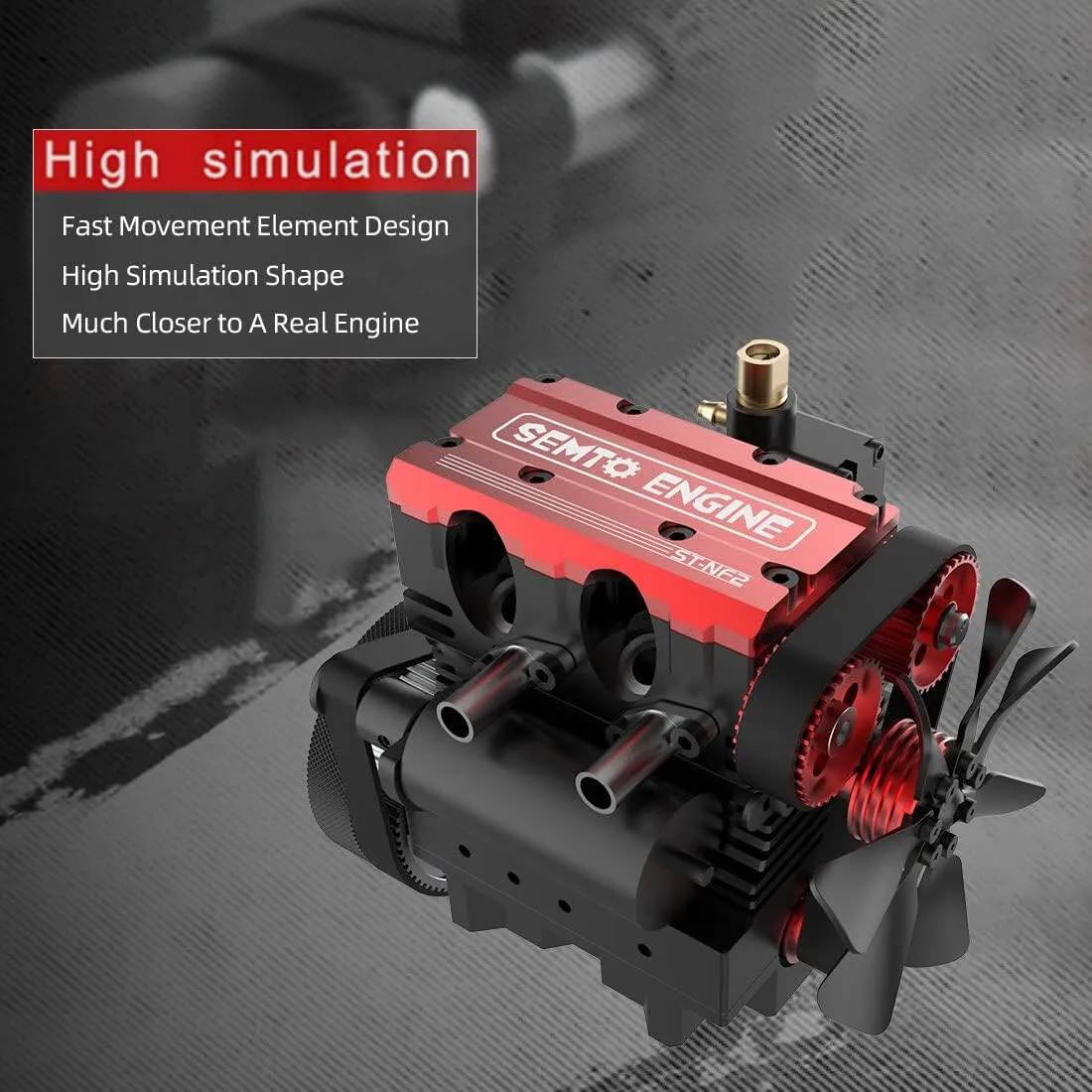 Engine Model Kit That Works for Adults, ST-NF Mini Inline Double-Cylinder Four-Stroke Air-Cooled Interal Combustion Engine Model Kit, Physics Science Model (Red