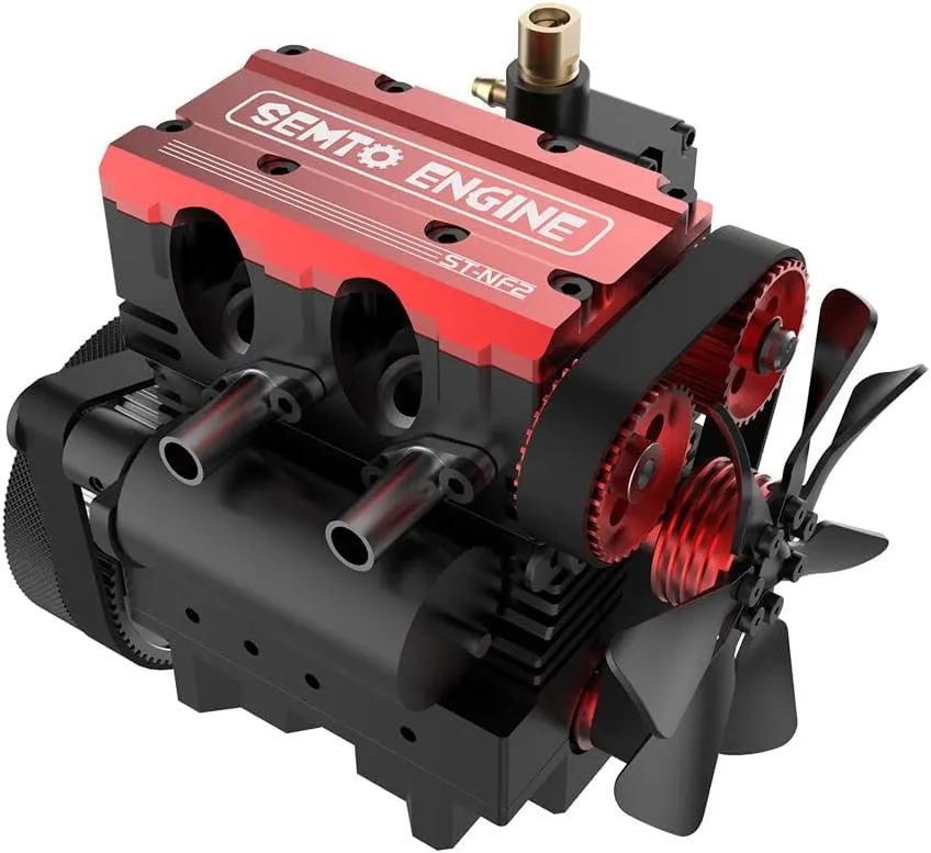 Engine Model Kit That Works for Adults, ST-NF Mini Inline Double-Cylinder Four-Stroke Air-Cooled Interal Combustion Engine Model Kit, Physics Science Model (Red