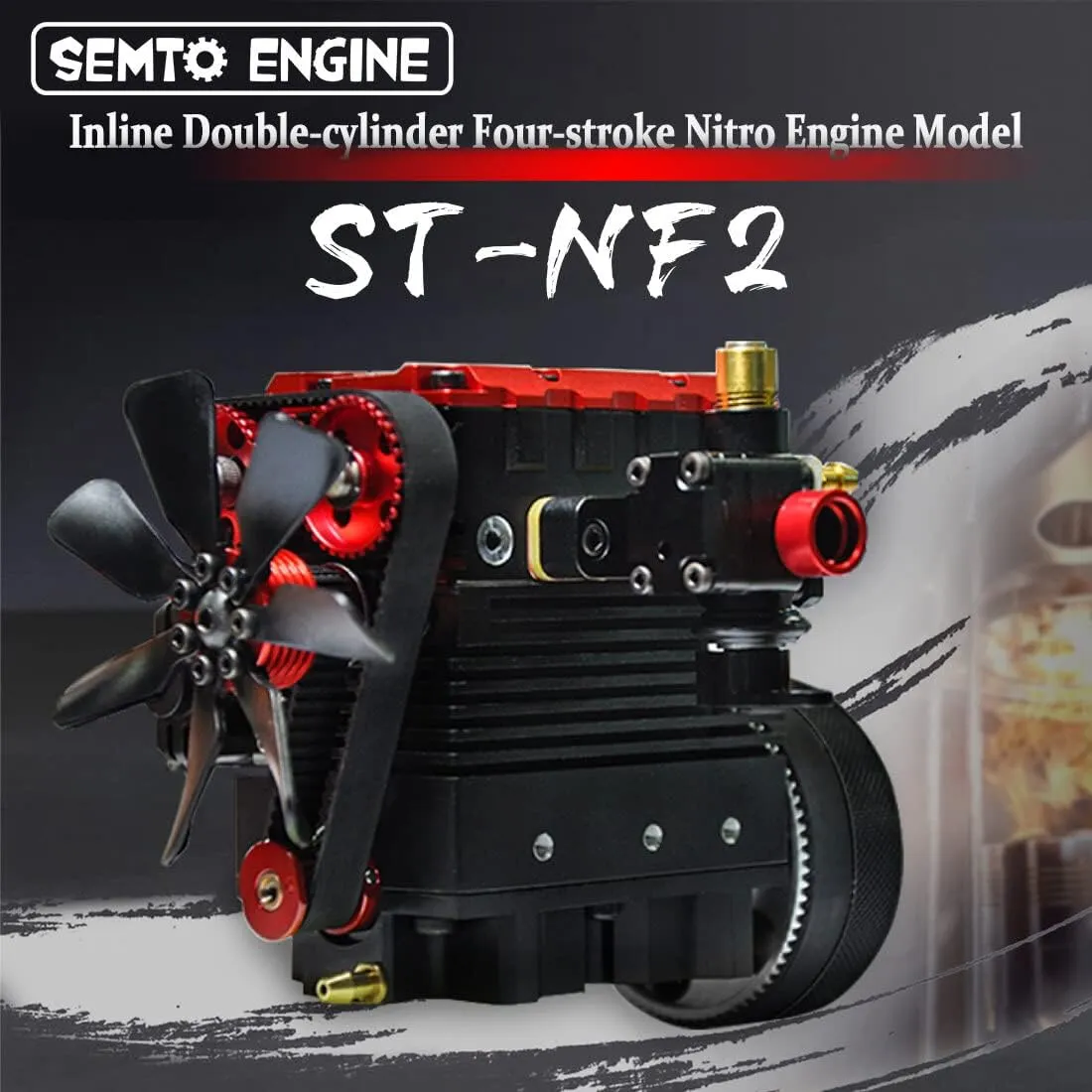 Engine Model Kit That Works for Adults, ST-NF Mini Inline Double-Cylinder Four-Stroke Air-Cooled Interal Combustion Engine Model Kit, Physics Science Model (Red