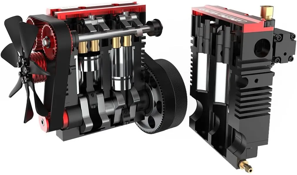Engine Model Kit That Works for Adults, ST-NF Mini Inline Double-Cylinder Four-Stroke Air-Cooled Interal Combustion Engine Model Kit, Physics Science Model (Red