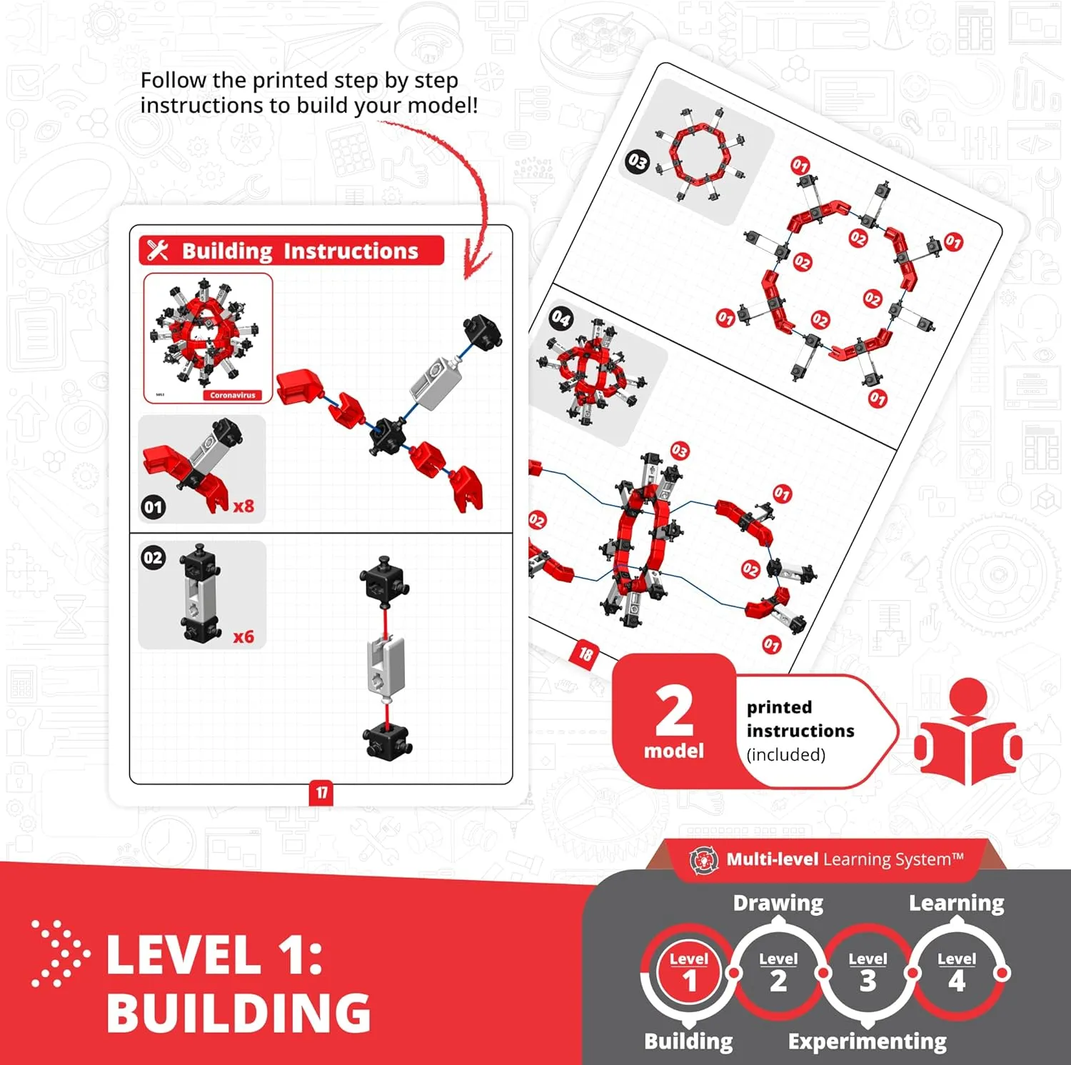 Engino: STEAM Labs Junior: How Viruses Works - 2 Model Brick Building Set, Toybook Series, Experiment & Art Activities, Play & Learn Science, Kids 8 