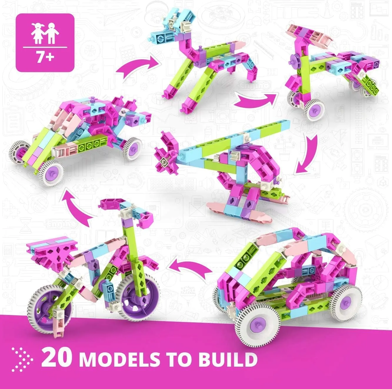 Engino STEM Maker Girl, 20-Model Set, Engineering Toys for Girls, STEM Building Toys, Educational Set for Kids 7 , Gift for Girls