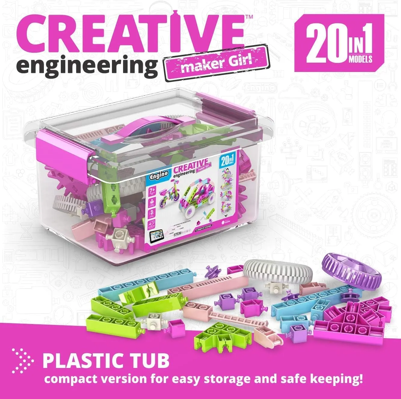 Engino STEM Maker Girl, 20-Model Set, Engineering Toys for Girls, STEM Building Toys, Educational Set for Kids 7 , Gift for Girls