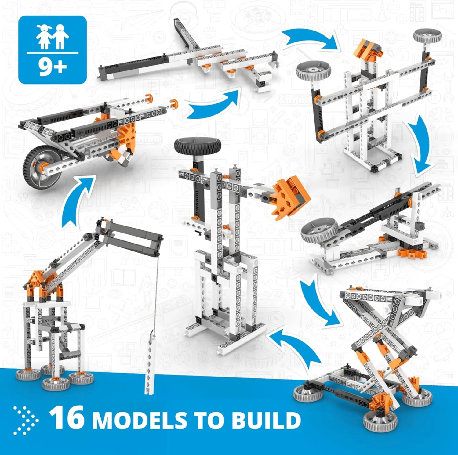Engino Stem Toys, 16 Models in 1, Mechanics Levers & Linkages, Construction Toys for Kids 9 , Educational Playset, Gift for Boys & Girls