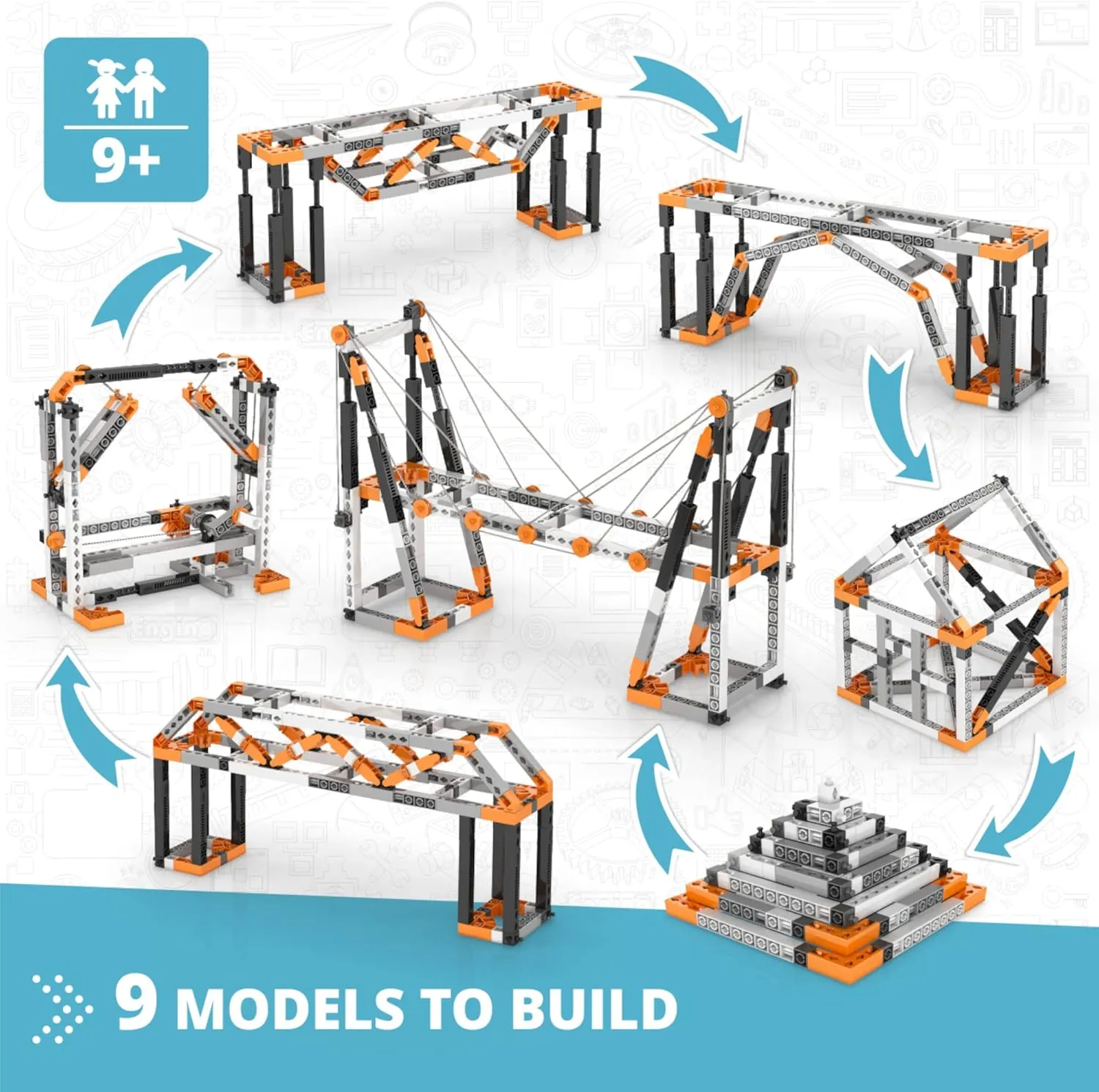 Engino- STEM Toys, Buildings & Bridges, Construction Toys for Kids 9 , Educational Toys, Gifts for Boys & Girls (9 Model Options), STEM Kit for Learning