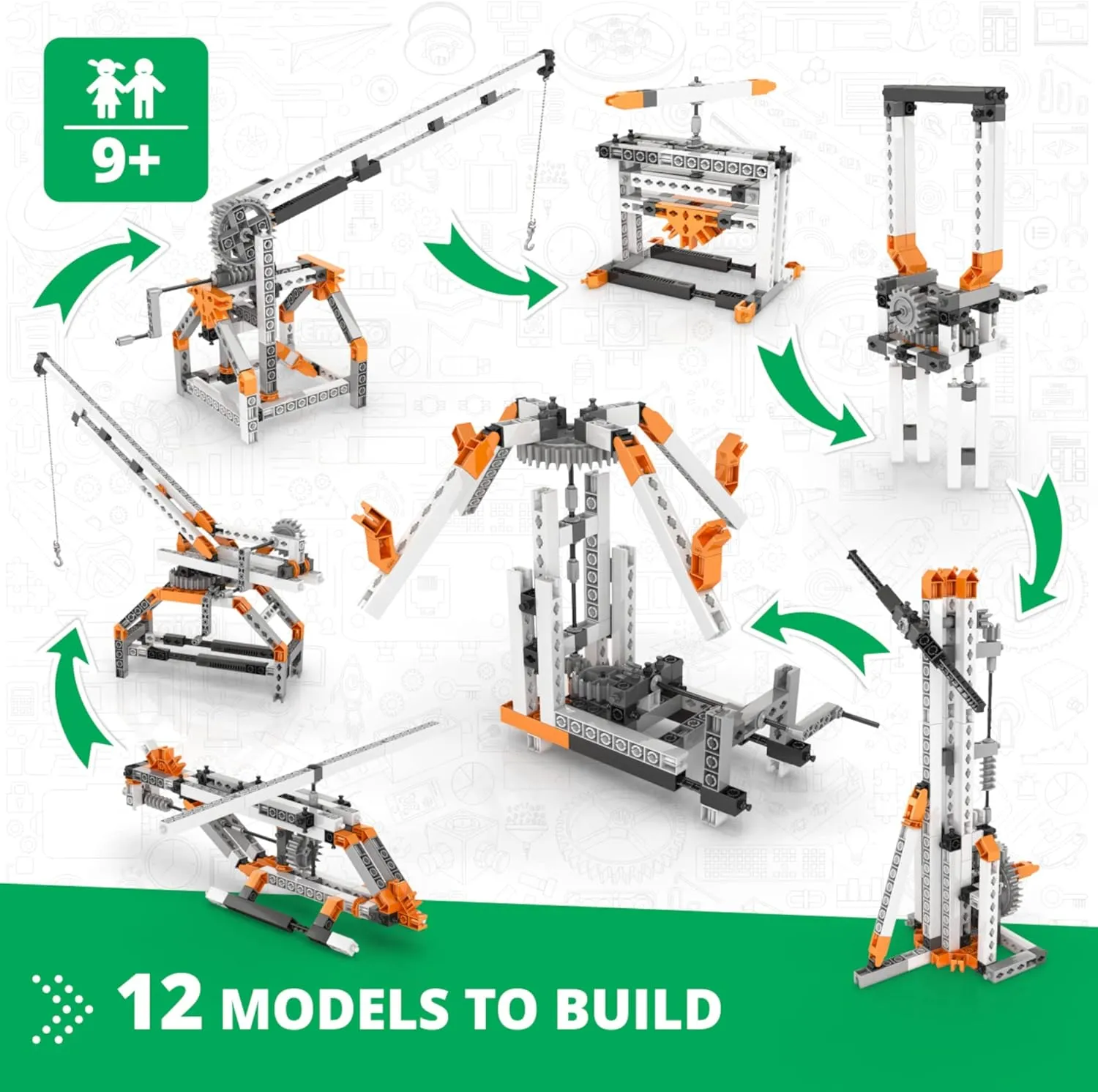 Engino- Stem Toys, Construction Toys for Kids 9 , Mechanics Gears & Worm Drives, Stem Building Kit, Educational Playset, Gifts for Boys & Girls (12 Model Options)
