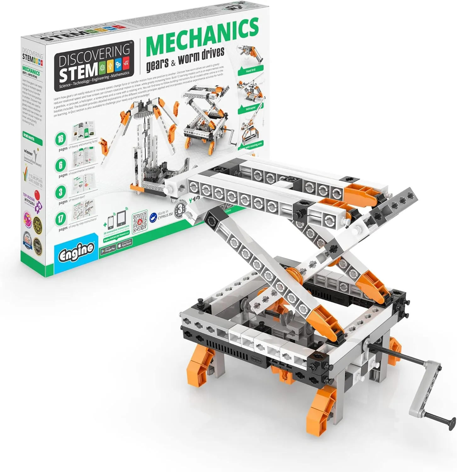Engino- Stem Toys, Construction Toys for Kids 9 , Mechanics Gears & Worm Drives, Stem Building Kit, Educational Playset, Gifts for Boys & Girls (12 Model Options)