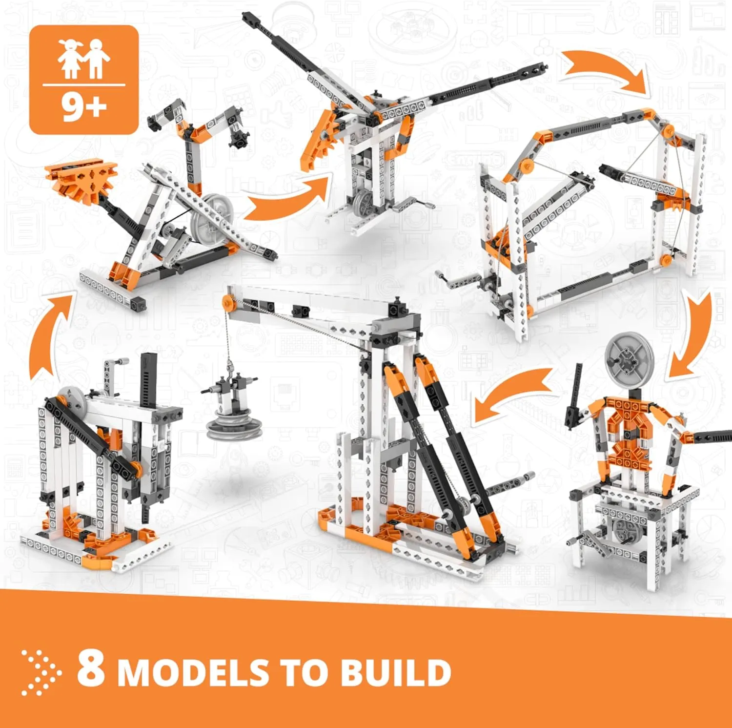 Engino- STEM Toys, Mechanics Cams & Cranks, Construction Toys for Kids 9 , Fun Educational Toys, Gifts for Boys & Girls (8 Model Options), STEM Building Toys