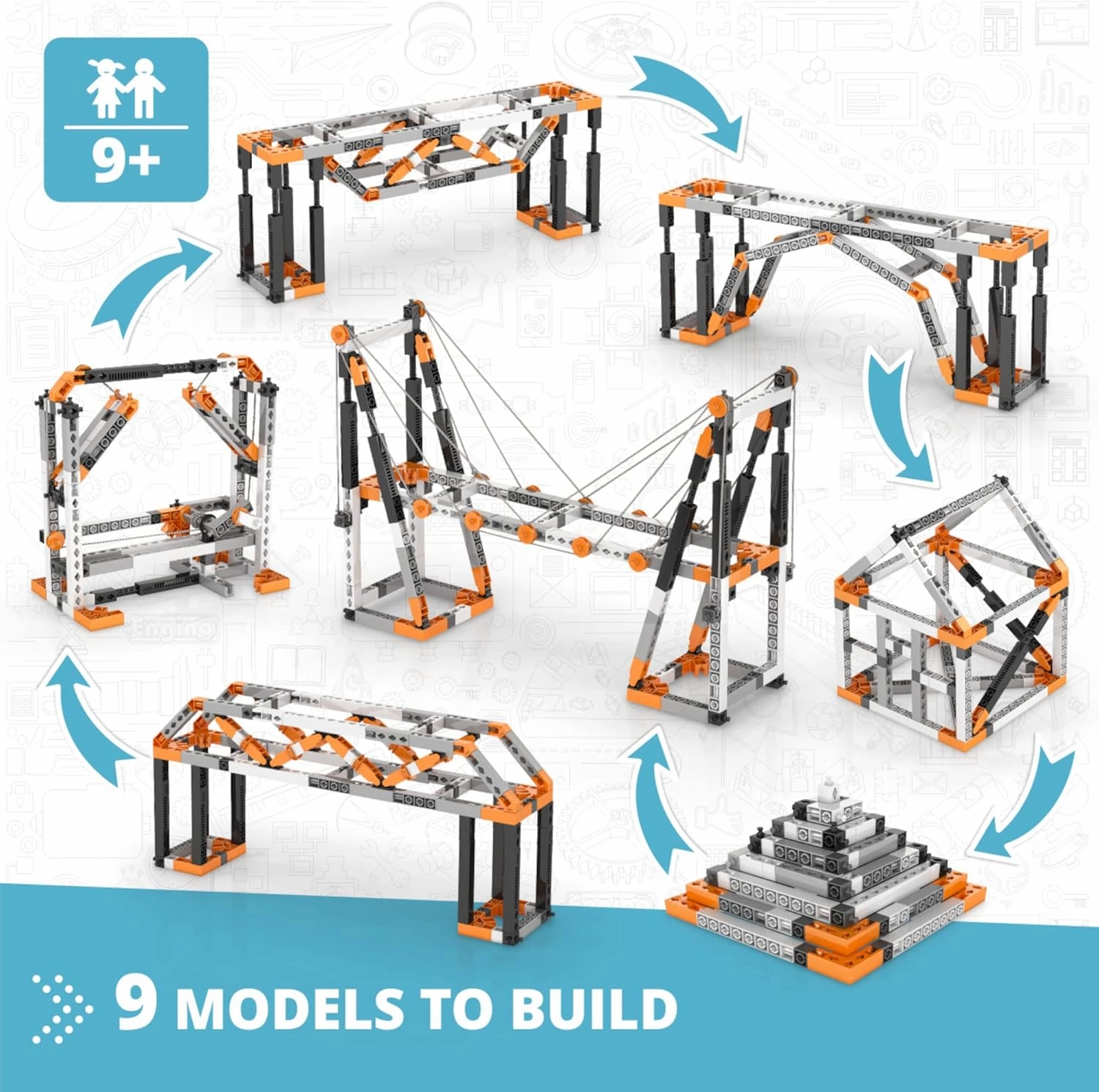 Engino- STEM Toys, Buildings & Bridges, Construction Toys for Kids 9 , Educational Toys, Gifts for Boys & Girls (9 Model Options), STEM Kit for Learning