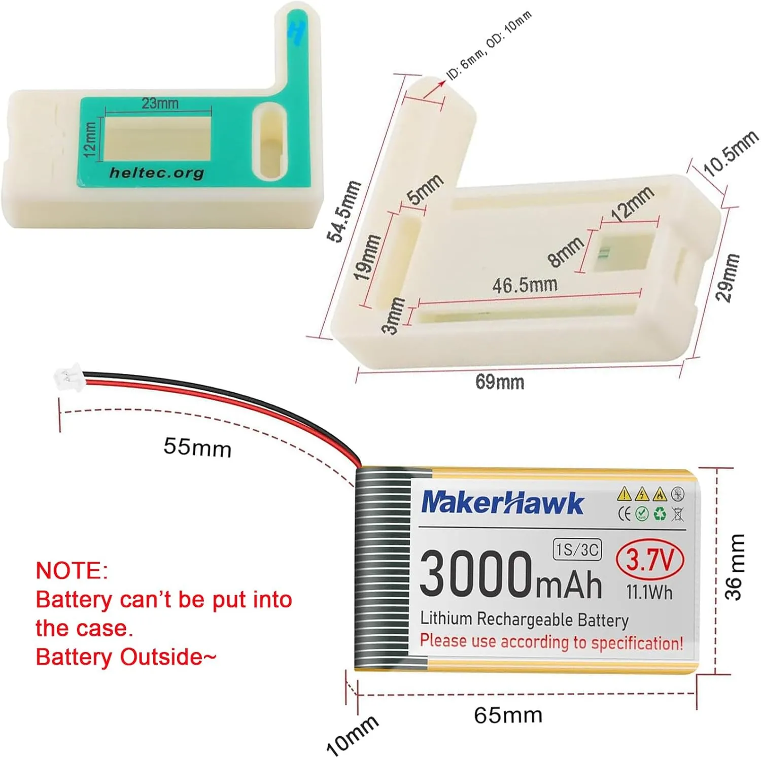 ESP32 LoRa V3 Module Board with 3000mAh Battery Set - with 915MHz Antenna and SX1262 LoRa V3 Case Devices for Meshtastic Arduino LoRawan IOT