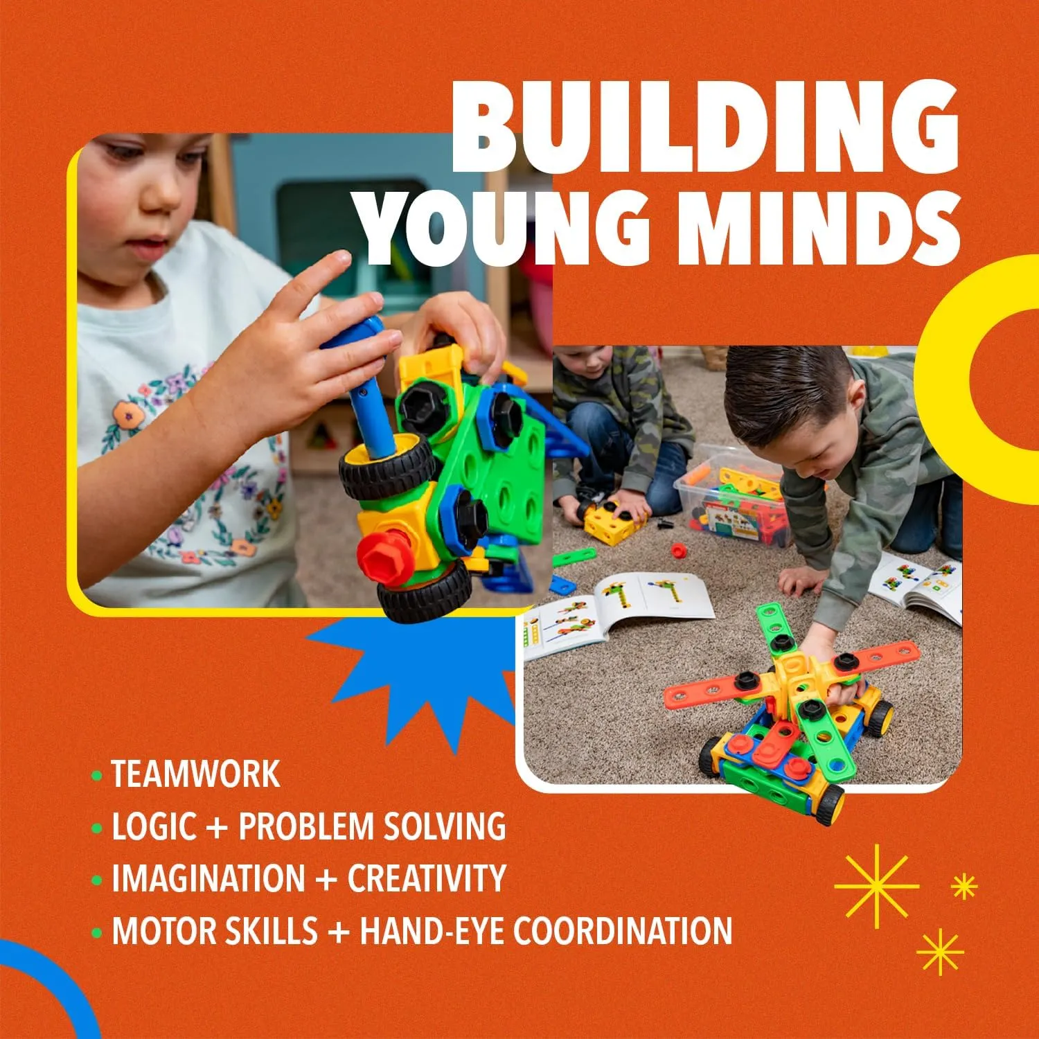 ETI Toys STEM Learning Original Educational Construction Engineering Building Blocks Set for 3, 4 and 5  Year Old Boys & Girls | Creative Fun Building Toys for Kids Kit, STEM Toys Gift (101 PCS)