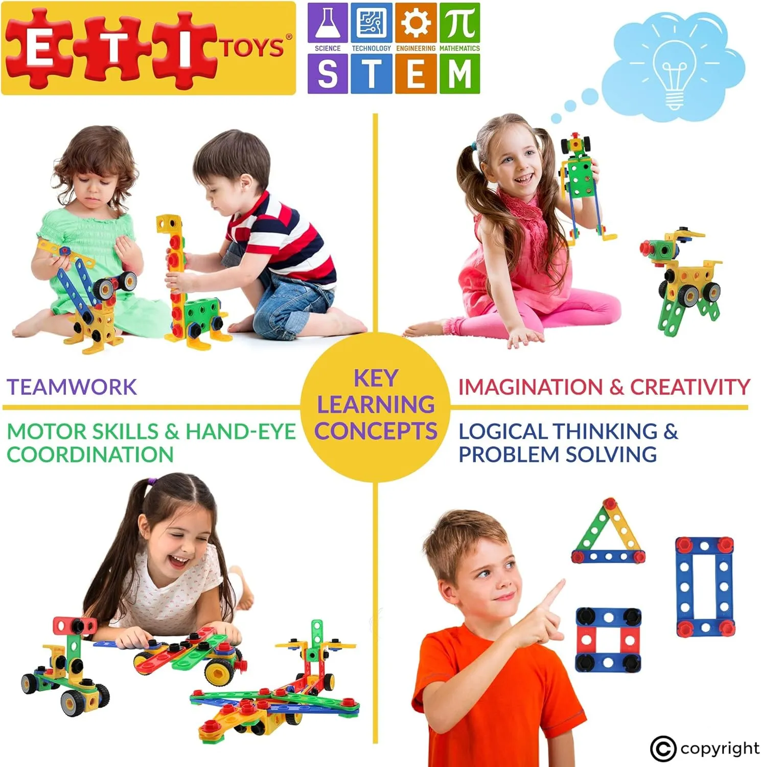 ETI Toys STEM Learning Original Educational Construction Engineering Building Blocks Set for 3, 4 and 5  Year Old Boys & Girls | Creative Fun Building Toys for Kids Kit, STEM Toys Gift (172 PCS)