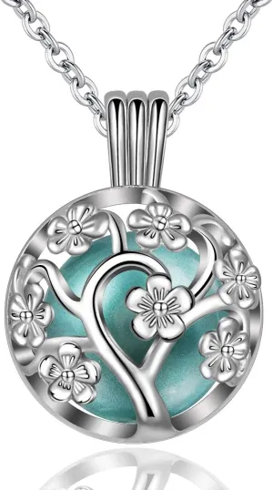 EUDORA Harmony Bola Locket Necklace Pregnancy, Flower of Life Pendant Cherry Blossoms Necklace with The Music Chime Bell Women Jewellery, Romantic Gift for Women 30"