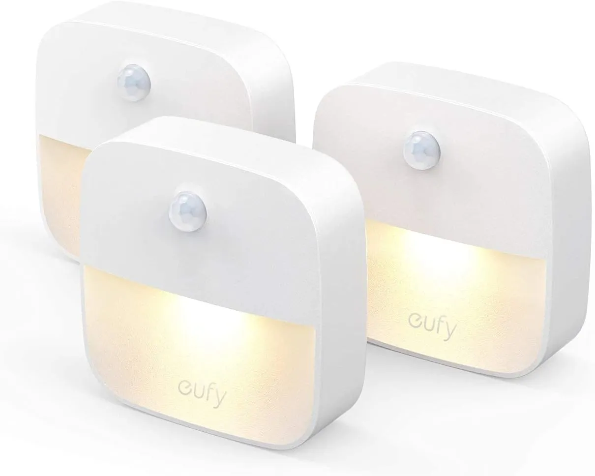 eufy by Anker, Stick-On Night Light, Warm White LED, Motion Sensor, Bedroom, Bathroom, Kitchen, Hallway, Stairs, Energy Efficient, Compact, 3-Pack