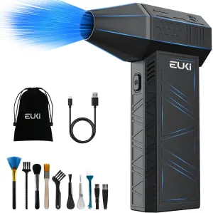 EUKI Compressed Air Duster-150000RPM Electric Air Duster, Cordless Rechargeable High-Speed Air Blower, 3-Gear Adjustable Jet Dry Blower for Keyboard, PC, Car, Air Bed and Home Cleaning, Black