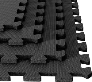EVA Foam Mat Tiles 4-Pack - 16 SQ FT of Interlocking Padding for Garage, Playroom, or Gym Flooring - Workout Mat or Baby Playmat by Stalwart (Black)
